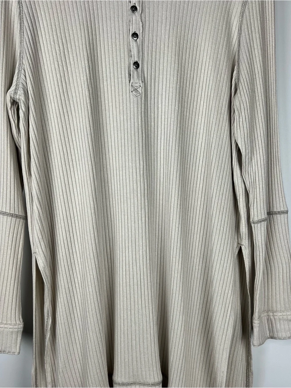 Free People Gwen Drippy Ribbed Henley Oversized Knit Tunic Boho Grey Size L
